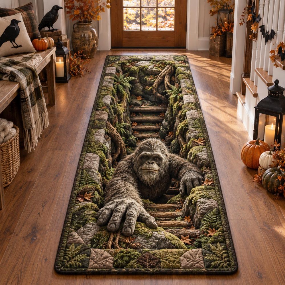 Fernwood Sasquatch Path Runner - Woodland Stair Runner Carpet, Botanical Motif, Non-Slip, Durable, Low-Pile Hallway & Entry Rug