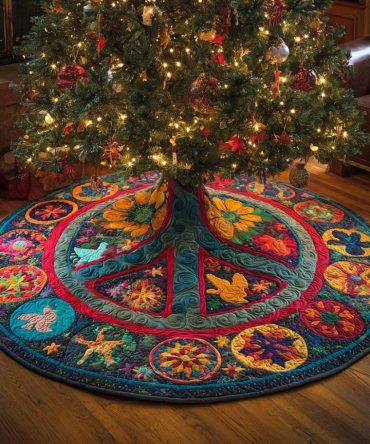 Festival Of Peace Holiday Tree Skirt — Custom Embroidered Christmas Tree Skirt For Joyful Seasonal Decor
