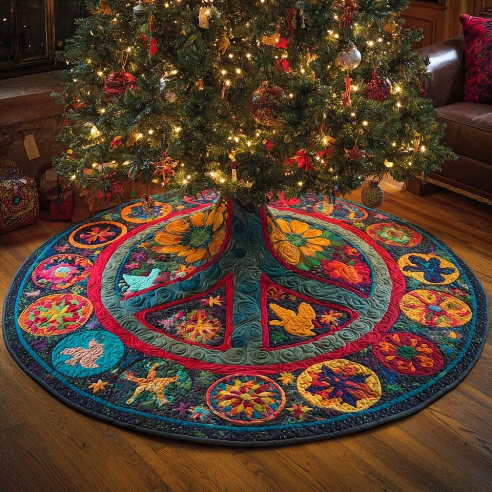 Festival Of Peace Holiday Tree Skirt — Custom Embroidered Christmas Tree Skirt For Joyful Seasonal Decor
