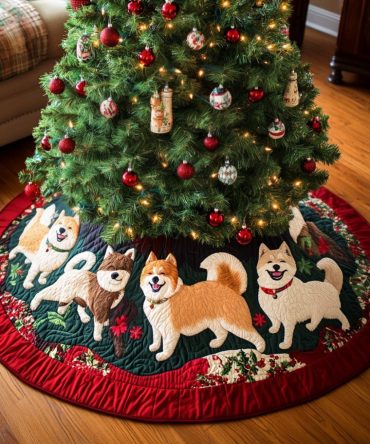 Akita Joy Custom Christmas Tree Skirt — Made-To-Order Akita Dog Holiday Skirt In Premium Fabric, Personalized Options Included