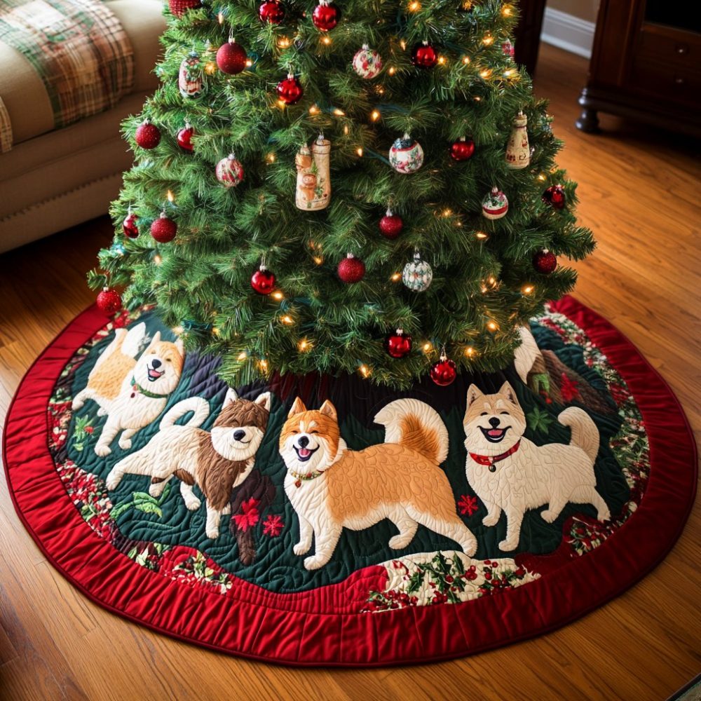 Akita Joy Custom Christmas Tree Skirt — Made-To-Order Akita Dog Holiday Skirt In Premium Fabric, Personalized Options Included