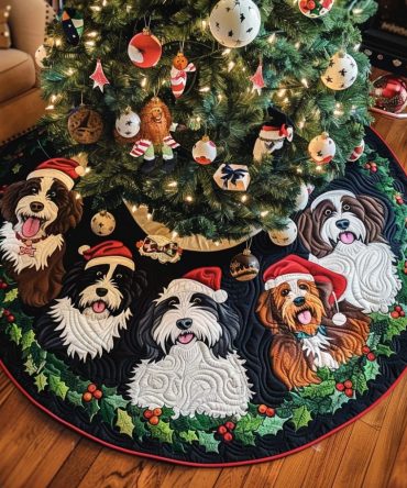 Bernedoodle Magic Holiday Tree Skirt — Personalized Bernedoodle Christmas Skirt, Made-To-Order With Cozy Luxury Fabric