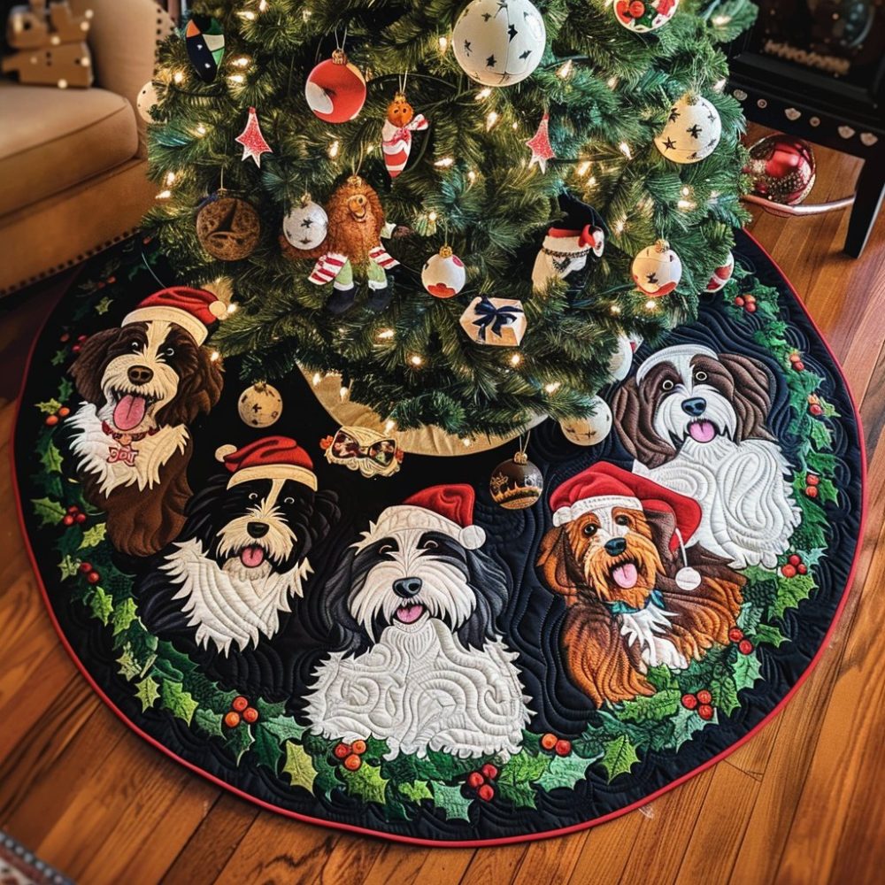 Bernedoodle Magic Holiday Tree Skirt — Personalized Bernedoodle Christmas Skirt, Made-To-Order With Cozy Luxury Fabric