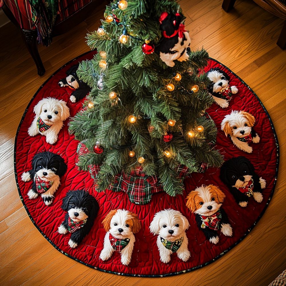 Bichon Blessings Christmas Tree Skirt — Custom Handcrafted Bichon-Frise Holiday Skirt, Soft Fabric & Personalized Options
