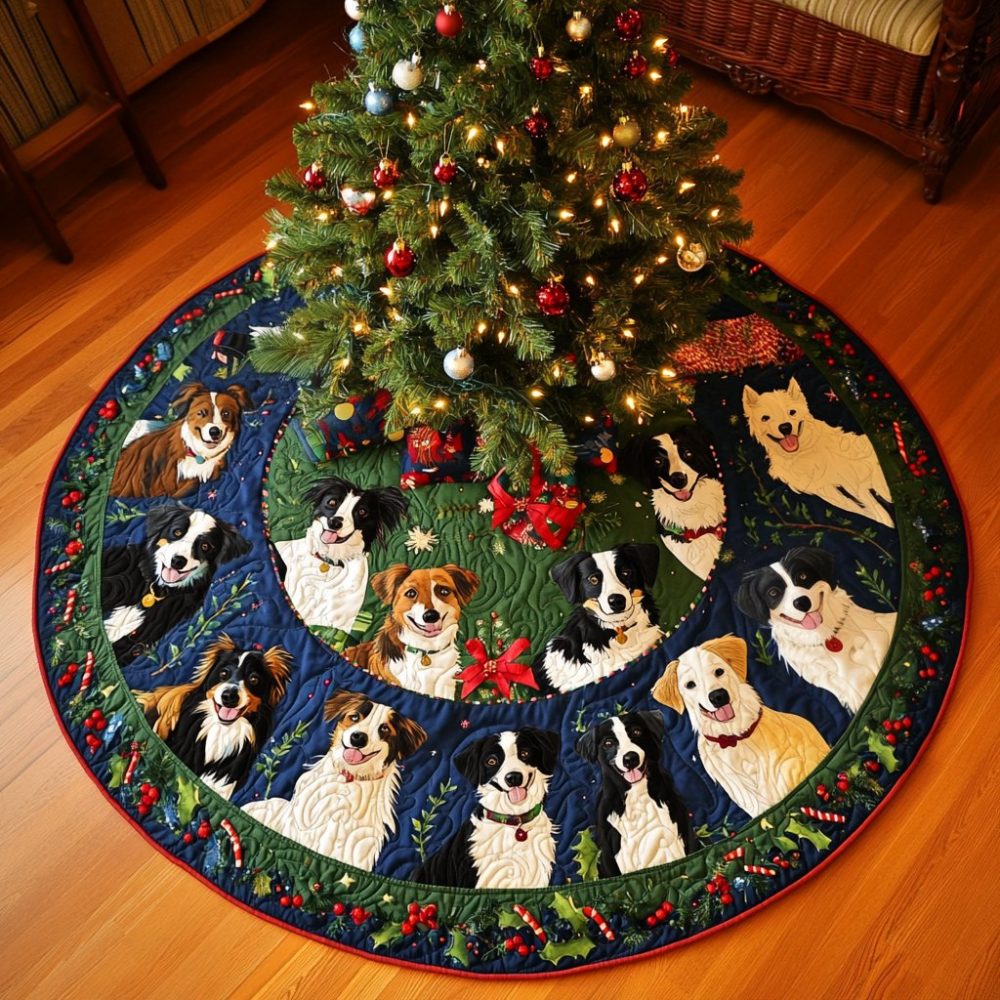 Border Collie Holiday Gathering Tree Skirt — Custom Made Collie-Themed Christmas Skirt With Premium Materials & Personalization