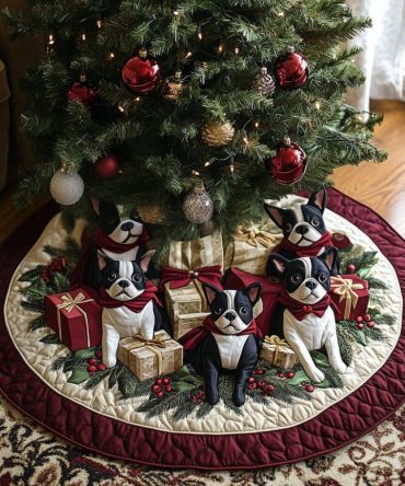Boston Terrier Charm Custom Christmas Tree Skirt — Handcrafted Charming Dog Design, Personalized Options For Holiday Decor