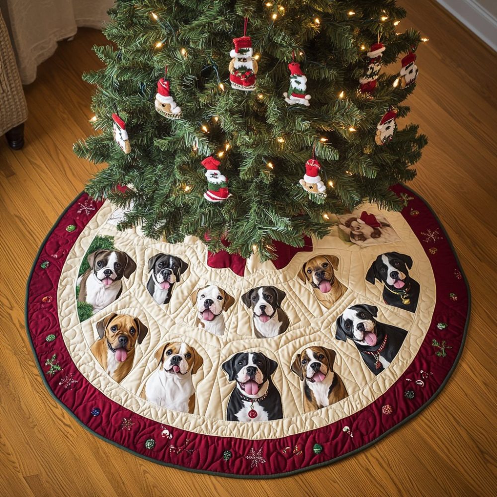 Festive Boxer Fun Custom Christmas Tree Skirt — Handmade Boxer Dog Holiday Skirt, Personalized Options For Pet Lovers