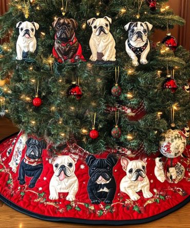 Classic Bulldog Holiday Tree Skirt — Handmade Bulldog Print Christmas Skirt, Custom Options For Pet-Themed Seasonal Décor