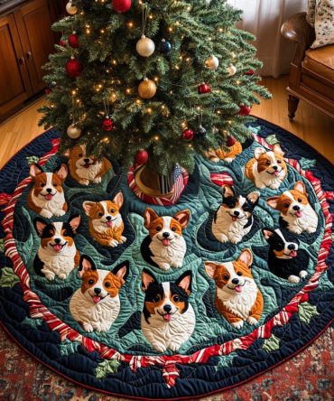Festive Corgi Cheer Christmas Tree Skirt — Custom Holiday Corgi Design, Soft Velvet Or Fleece Options, Personalized & Washable