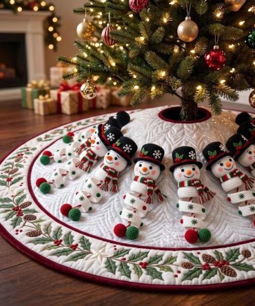 Top Hat Snowman Circle Tree Skirt — Custom Snowman Circle Design, Classic Black Hat Holiday Tree Accent
