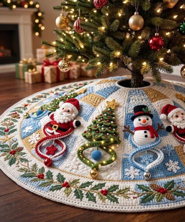 Pastel Santa & Tree Wreath Tree Skirt — Custom Soft Holiday Skirt, Pastel Christmas Decor For Nursery & Home