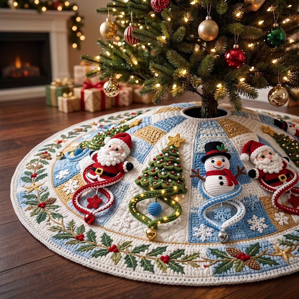 Pastel Santa & Tree Wreath Tree Skirt — Custom Soft Holiday Skirt, Pastel Christmas Decor For Nursery & Home