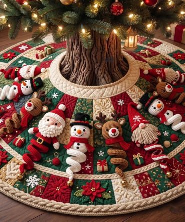 Santa, Reindeer & Gnome Holiday Tree Skirt — Custom Whimsical Trio Skirt With Festive Characters, Premium Fabric