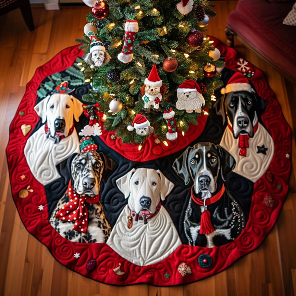 Made-To-Order Festive Great Dane Wonderland Tree Skirt — Giant Dog Holiday Tree Collar, Soft Fabric, Personalized & Durable