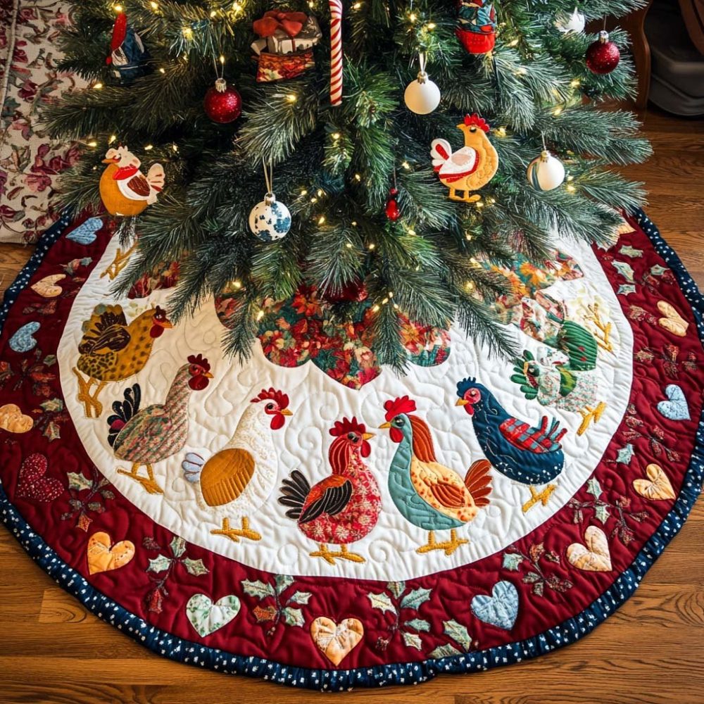 Handmade Festive Feathers Christmas Tree Skirt — Elegant Feather Motif Holiday Tree Collar, Soft Fabric, Custom Sizes & Colors
