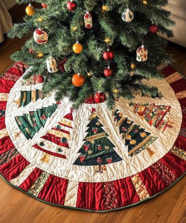 Nordic Fir Holiday Tree Skirt — Custom Classic Fir Pattern Christmas Skirt, Handmade Quality, Protective Backing, Multiple Sizes