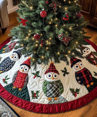 Classic Flock Holiday Tree Skirt — Custom Bird Pattern Christmas Skirt, Handmade Quality, Multiple Sizes & Color Options