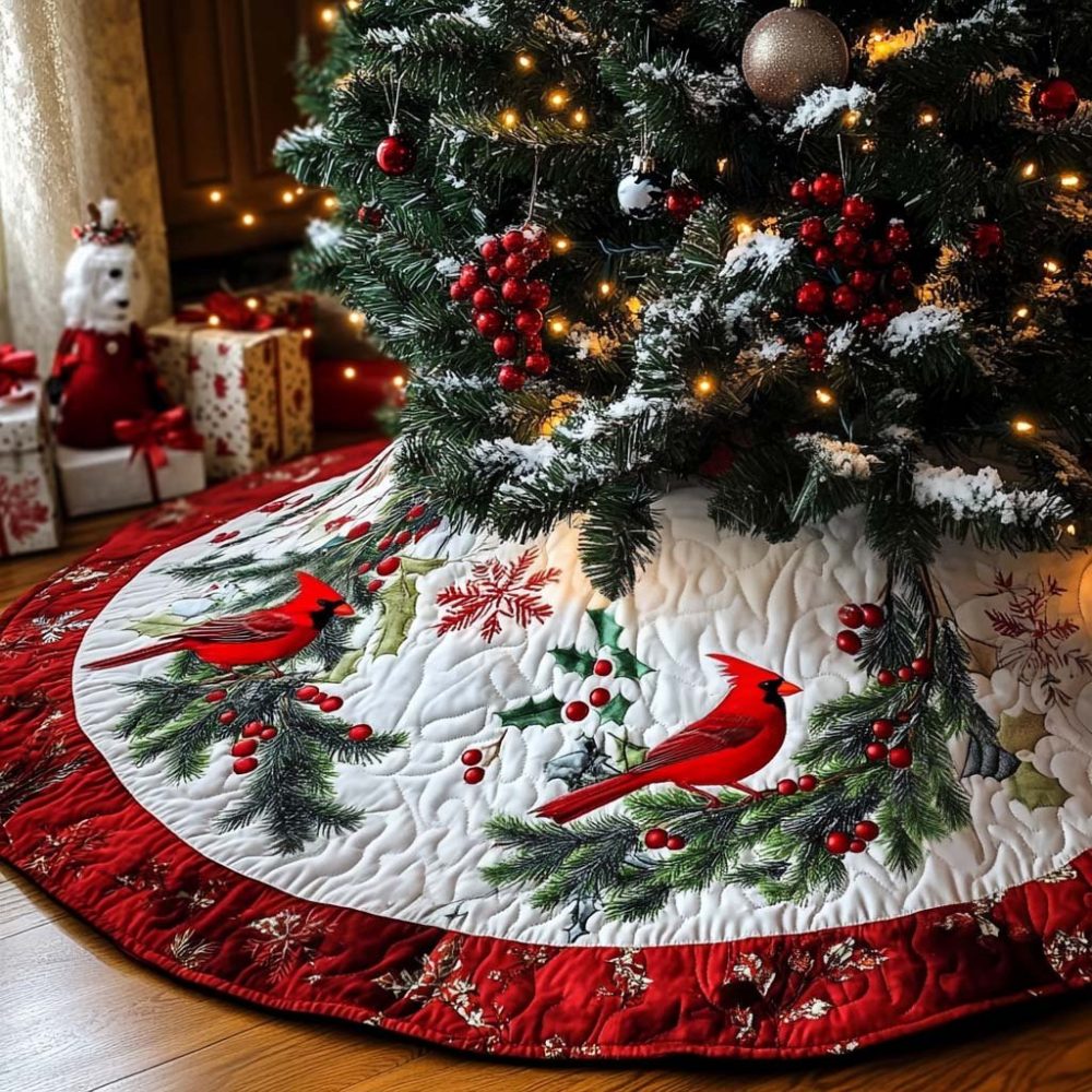 Elegant Foliage Holiday Tree Skirt — Custom Botanical Christmas Skirt, High-Quality Print, Protective Floor Backing