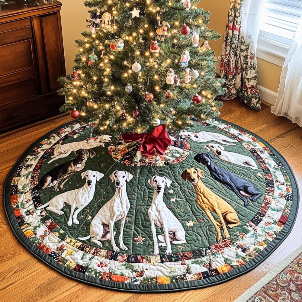 Greyhounds Holiday Tree Skirt — Custom Dog Lover Christmas Tree Skirt, Durable Fabric, Machine-Washable, Multiple Sizes