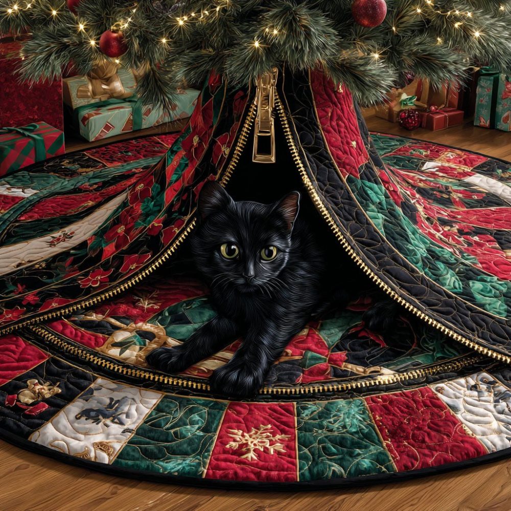 Custom Cozy Hideaway Christmas Tree Skirt — Handmade Holiday Tree Skirt, Premium Cotton Blend, Perfect Seasonal Décor