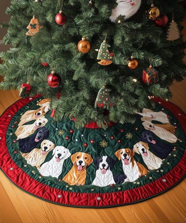 Labrador Moments Holiday Tree Skirt - Memory-Style Lab Portraits On Soft Velvet, Customizable Names & Sizes, Handcrafted