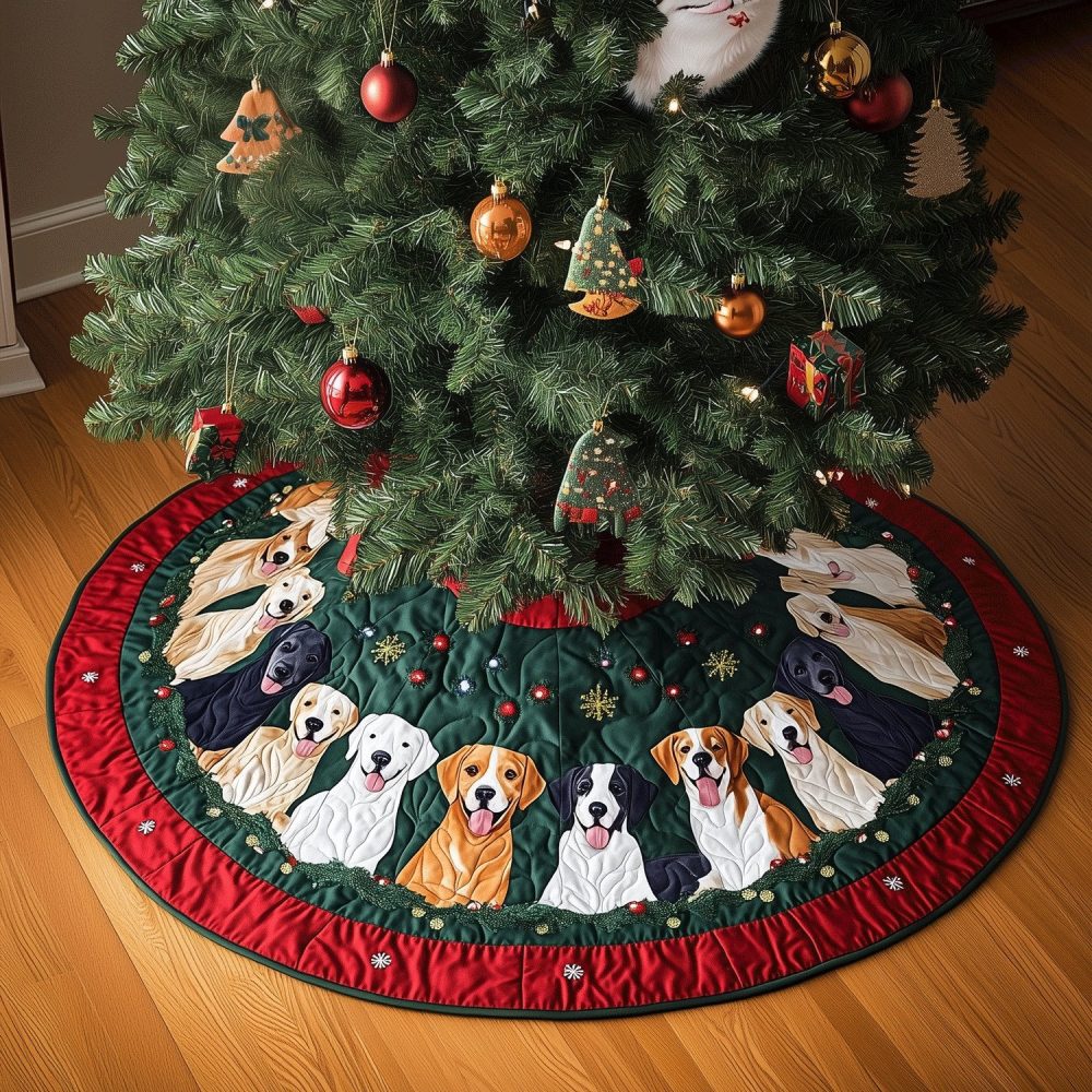 Labrador Moments Holiday Tree Skirt - Memory-Style Lab Portraits On Soft Velvet, Customizable Names & Sizes, Handcrafted