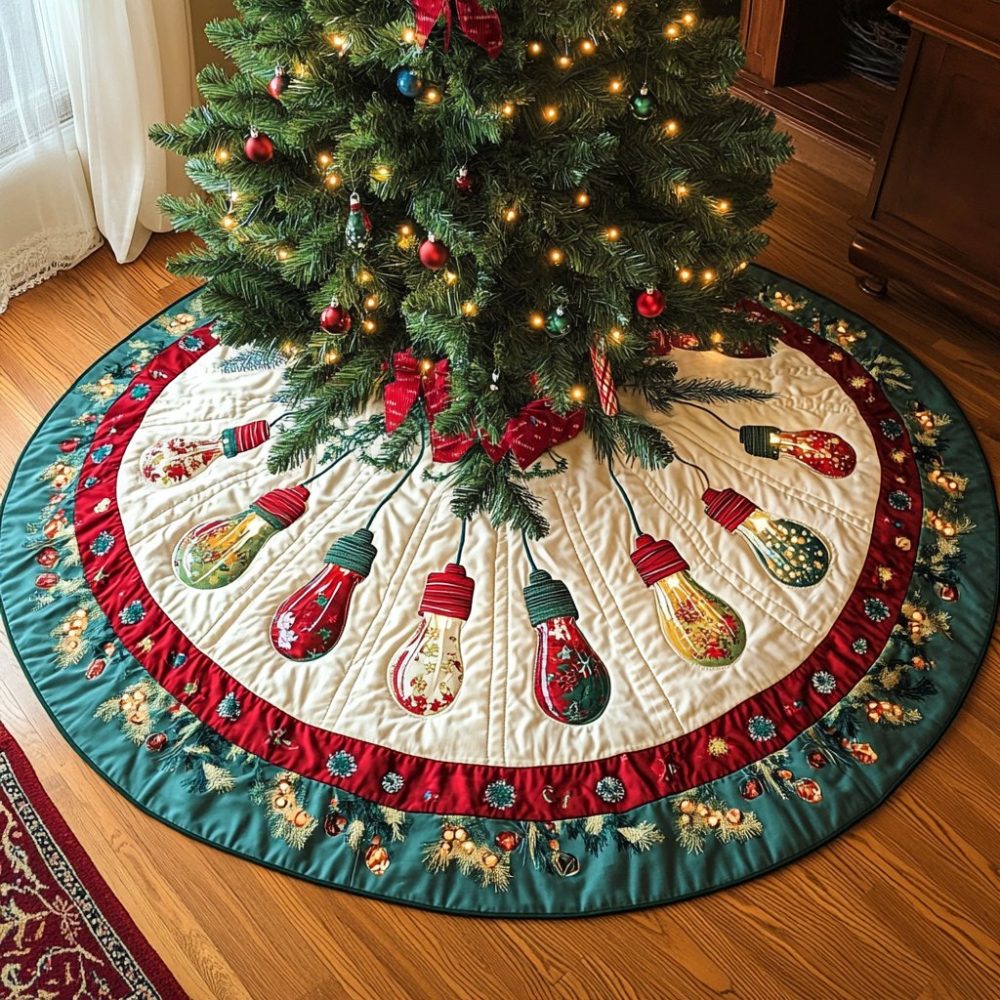 Holiday Lights Radiance Tree Skirt - Reflective Sequins & Led-Friendly Design, Luxury Glow Base, Custom Sizes Made-To-Order