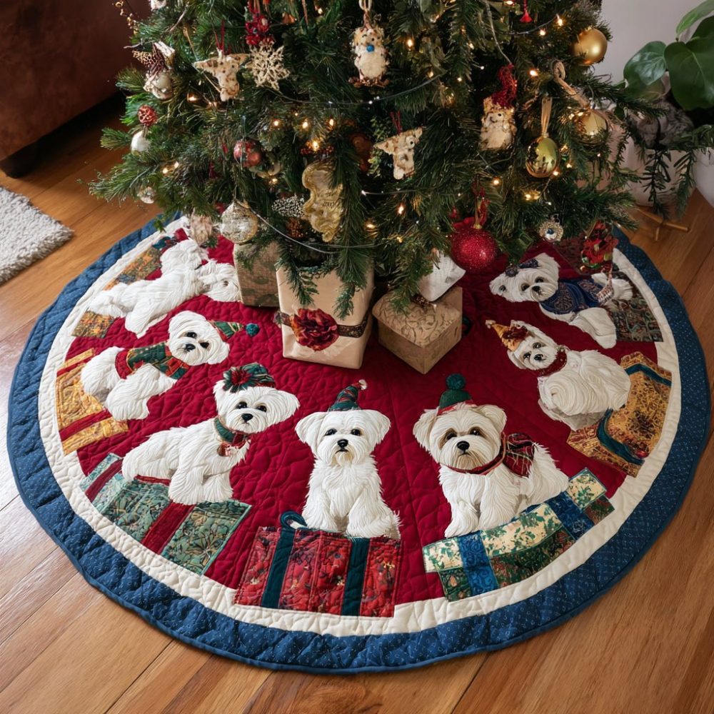 Maltese Dog Christmas Tree Skirt - Adorable Maltese Breed Design On Soft Velvet, Personalized Gift Options, Made-To-Order