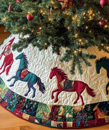 Equestrian Mane Christmas Tree Skirt - Horsehair Motif On Luxe Burlap, Handcrafted Custom Sizes, Made-To-Order Holiday Gift