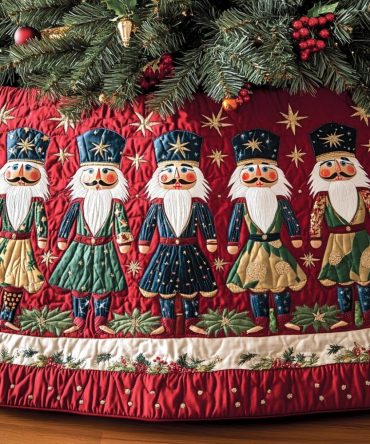 Cherry Blossom March-Inspired Christmas Tree Skirt - Seasonal Floral Print On Soft Fleece, Custom-Made & Ready-To-Order