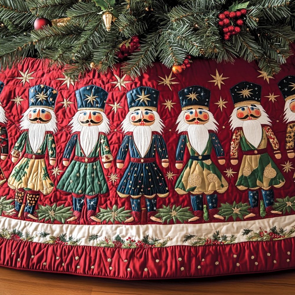 Cherry Blossom March-Inspired Christmas Tree Skirt - Seasonal Floral Print On Soft Fleece, Custom-Made & Ready-To-Order