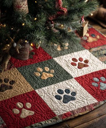 Festive Paw Prints On Red Check Tree Skirt — Cozy Plaid Holiday Base Cover, Machine-Washable, Pet-Friendly Christmas Tree Accent, Custom Sizes