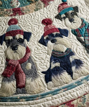 Schnauzers In Festive Bobble Hats Holiday Tree Skirt — Charming Dog Portraits, Soft Quilted Backing, Custom Sizing For Pet Lovers' Trees