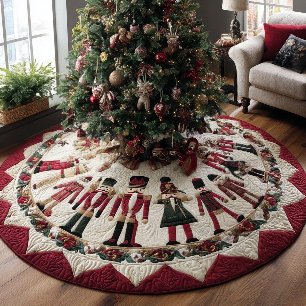 Custom Sentinel Christmas Tree Skirt — Bold Guardian Design Holiday Skirt, Personalized Embroidery, Handmade And Made-To-Order