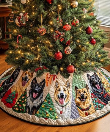 Custom Shepherd Charm Christmas Tree Skirt — Elegant Shepherd Motif Holiday Skirt, Personalized Embroidery, Handmade, Made-To-Order