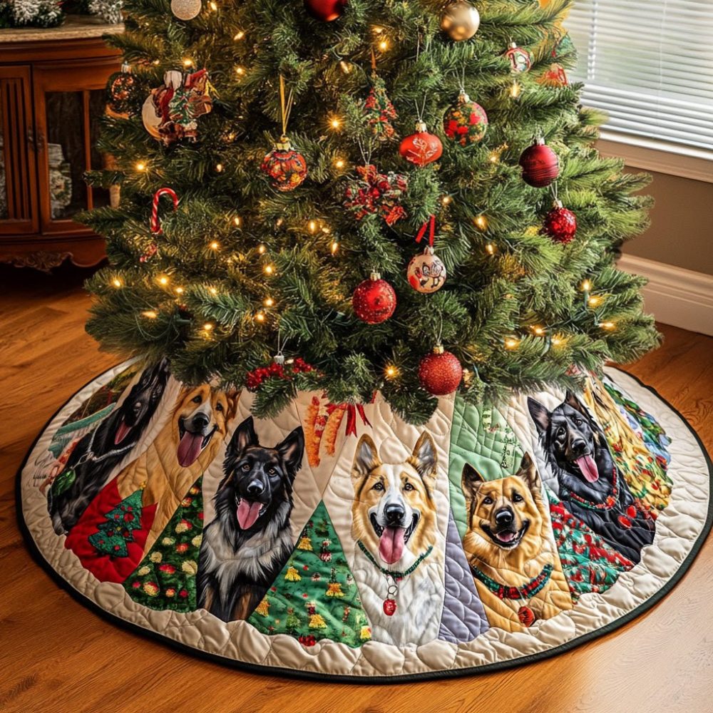 Custom Shepherd Charm Christmas Tree Skirt — Elegant Shepherd Motif Holiday Skirt, Personalized Embroidery, Handmade, Made-To-Order