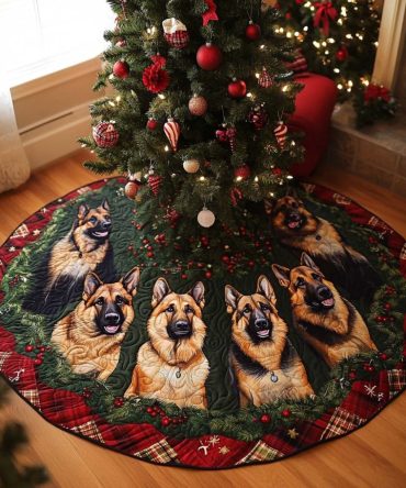 Custom Shepherd Dog Christmas Tree Skirt — Handmade German Shepherd Holiday Skirt, Personalized Name & Year, Made-To-Order