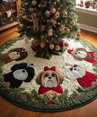 Personalized Shih Tzu Christmas Tree Skirt — Handmade Breed-Specific Holiday Skirt, Custom Name Option, Premium Felt, Made-To-Order