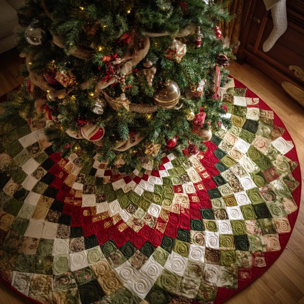 Custom Spiral Christmas Tree Skirt — Handcrafted Swirl Design Holiday Skirt, Personalized Options, Premium Materials, Made-To-Order