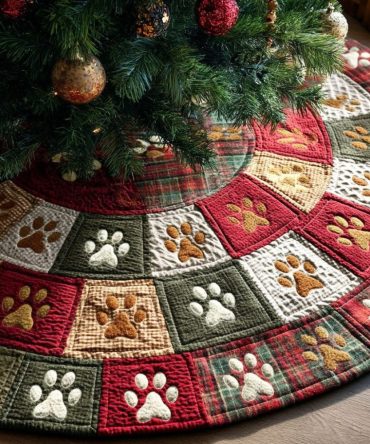 Custom Tracks Pattern Christmas Tree Skirt — Modern Holiday Skirt With Bold Track Design, Personalized, Handmade And Made-To-Order