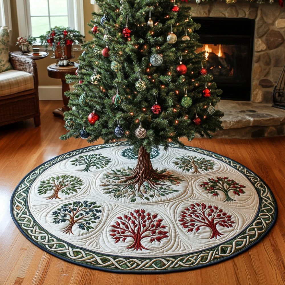 Tree Of Life Medallion Holiday Tree Skirt — Intricate Medallion Appliqué, Heirloom Quality, Soft Reverse, Personalized Sizing For Christmas Trees