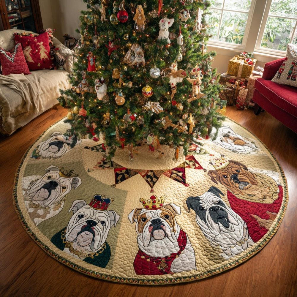 Custom Wrinkle Pup Christmas Tree Skirt — Handmade Dog Silhouette Holiday Skirt, Personalized, Made-To-Order Gift