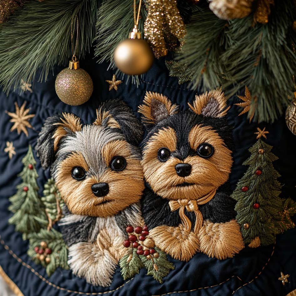 Festive Yorkie Christmas Tree Skirt — Made-To-Order Cute Yorkie Dog Holiday Skirt For Pet Lovers & Charming Seasonal Displays