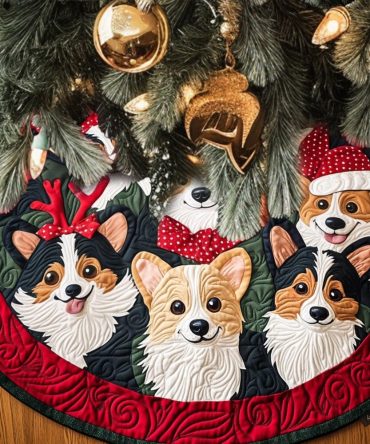 Custom Corgi Holiday Tree Skirt — Handmade Christmas Tree Skirt For Pet Lovers, Durable Fabric, Personalized Colors & Sizes