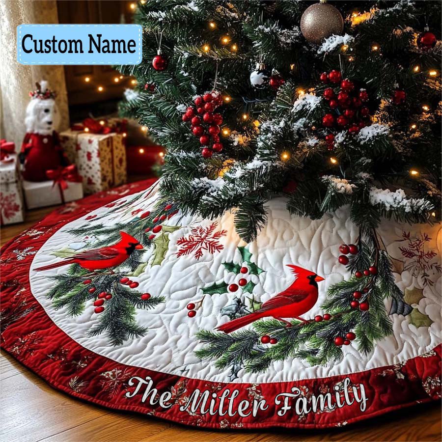 Handcrafted Festive Foliage Christmas Tree Skirt — Custom Holiday Tree Skirt For Living Room Décor, Velvet Finish, Perfect Gift