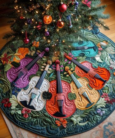 Fiddlers Reverie Holiday Tree Skirt — Made-To-Order Musical-Themed Christmas Skirt For Elegant, Storytelling Seasonal Decor