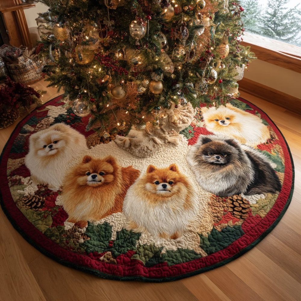 Fluffy Holiday Cheer Christmas Tree Skirt – Cozy Faux Fur & Festive Pattern Combo, Warm Neutral Colors, Gift-Ready, Custom Sizes, Handmade