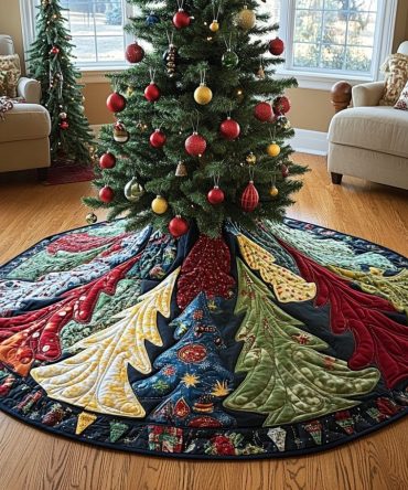 Rainbow Fan Panel Holiday Tree Skirt - Made-To-Order Vibrant Patchwork Christmas Skirt, Colorful Seasonal Floor Cover