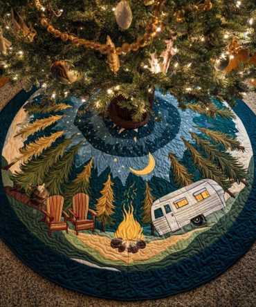 Handmade Forest Escape Christmas Tree Skirt – Tranquil Woodland Path Illustration, Neutral Tones, Premium Felt, Personalized, Gift-Ready