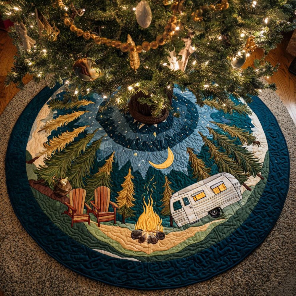 Handmade Forest Escape Christmas Tree Skirt – Tranquil Woodland Path Illustration, Neutral Tones, Premium Felt, Personalized, Gift-Ready